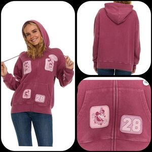 NWT DISNEY Mickey Mouse & Minnie Hoodie full Zip Embroidered Patches